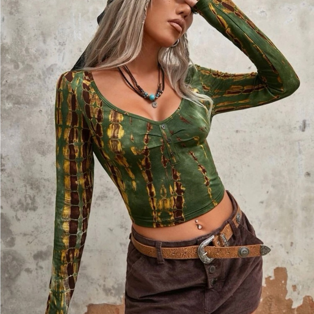 SHEIN ICON Tie Dye Crop Tee Green Large